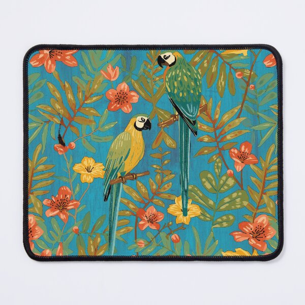 Item preview, Lush Arts and crafts parrot jungle on aqua blue designed and sold by Anne Londez Studio.