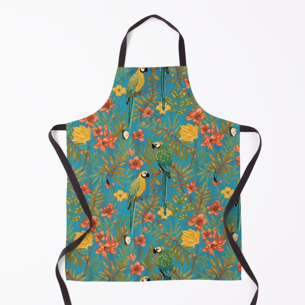 Item preview, Lush Arts and crafts parrot jungle on aqua blue designed and sold by Anne Londez Studio.