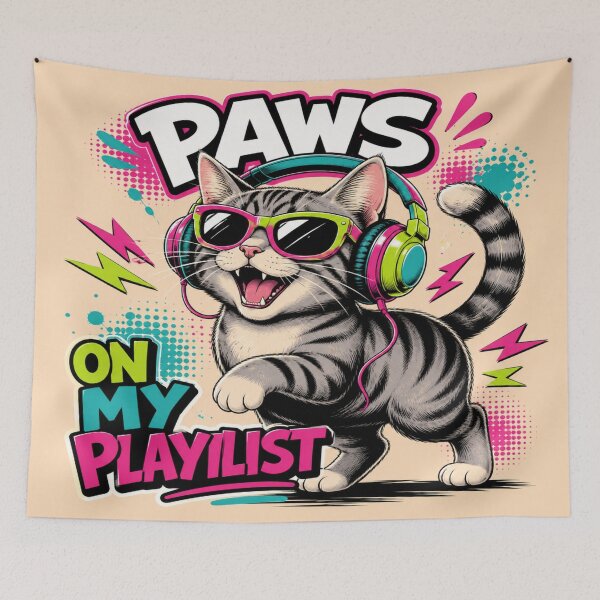 Item preview, Paws On My Playlist – Funny Cat Music Lover Graphic designed and sold by ArtoryNest.