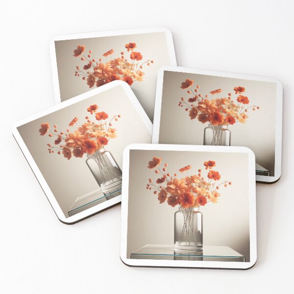 Item preview, Orange Flower Bouquet in Glass Vase, Warm Botanical Floral Still Life designed and sold by NarjaShop.