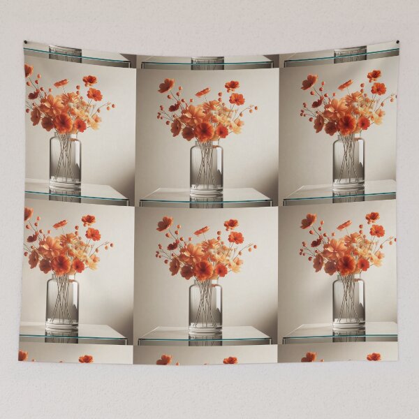 Item preview, Orange Flower Bouquet in Glass Vase, Warm Botanical Floral Still Life designed and sold by NarjaShop.