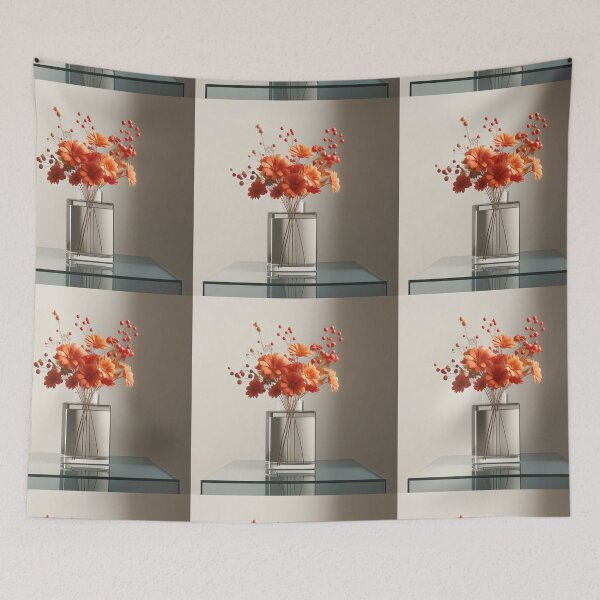 Item preview, Orange Flower Bouquet in Glass Vase, Warm Botanical Floral Still Life designed and sold by NarjaShop.