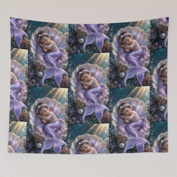 Item preview, Sleeping Baby Mermaid in Water – Enchanted Ocean Fantasy Art designed and sold by Bhaskar Digital Art.