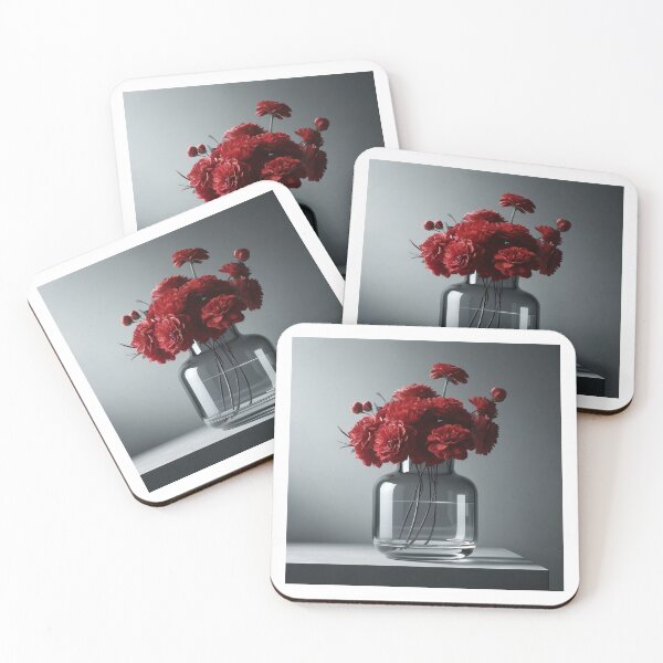 Item preview, Red Flower Bouquet in Glass Vase, Moody Modern Floral Still Life designed and sold by NarjaShop.