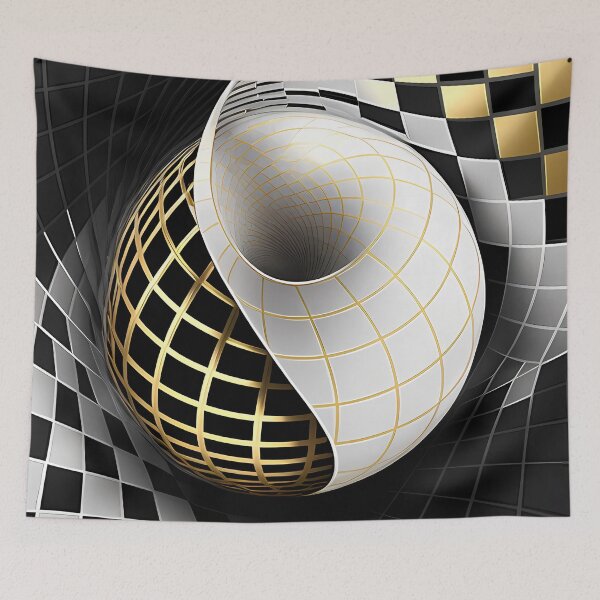 Item preview, Checkerboard Escher Sphere Illusion in Gold designed and sold by RAGANADesign.