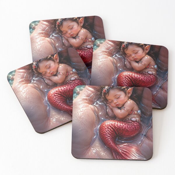 Item preview, Baby Mermaid Sleeping in a Hand – Magical Ocean Fantasy Art designed and sold by Bhaskar Digital Art.