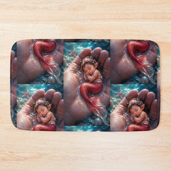 Item preview, Baby Mermaid Sleeping in a Hand – Magical Ocean Fantasy Art designed and sold by Bhaskar Digital Art.