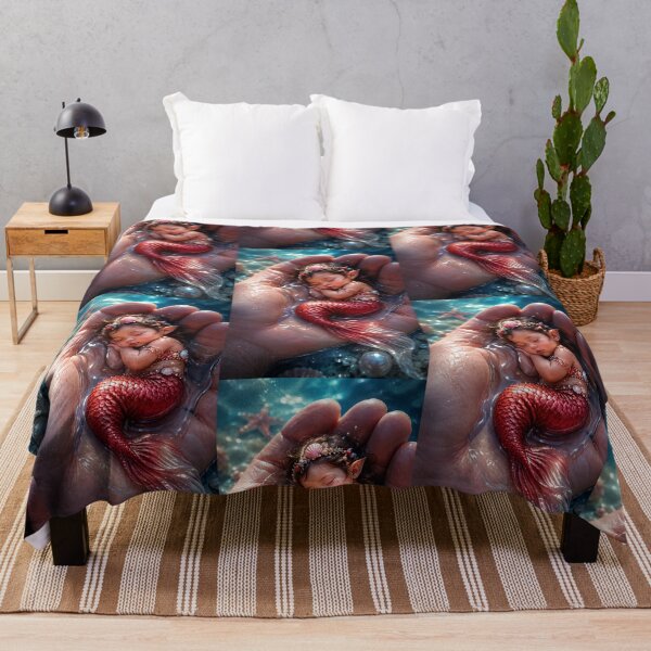 Item preview, Baby Mermaid Sleeping in a Hand – Magical Ocean Fantasy Art designed and sold by Bhaskar Digital Art.