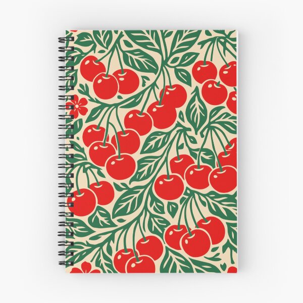 Item preview, Vintage Red Cherries Floral Block Print William Morris Style Pattern designed and sold by LYAN-STORE.