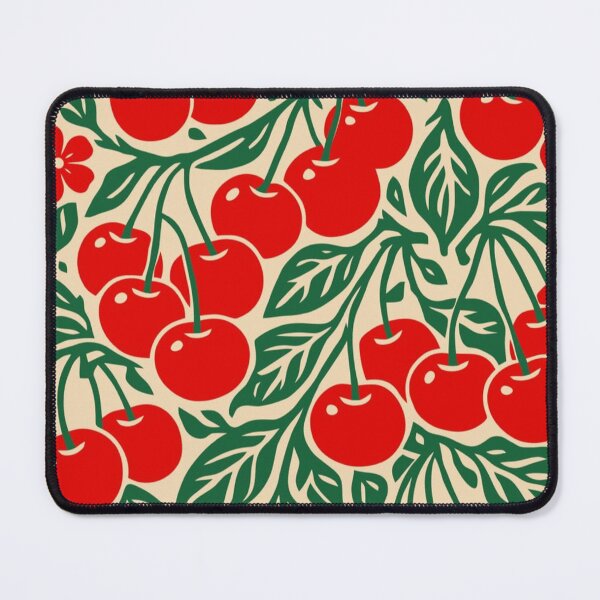 Item preview, Vintage Red Cherries Floral Block Print William Morris Style Pattern designed and sold by LYAN-STORE.