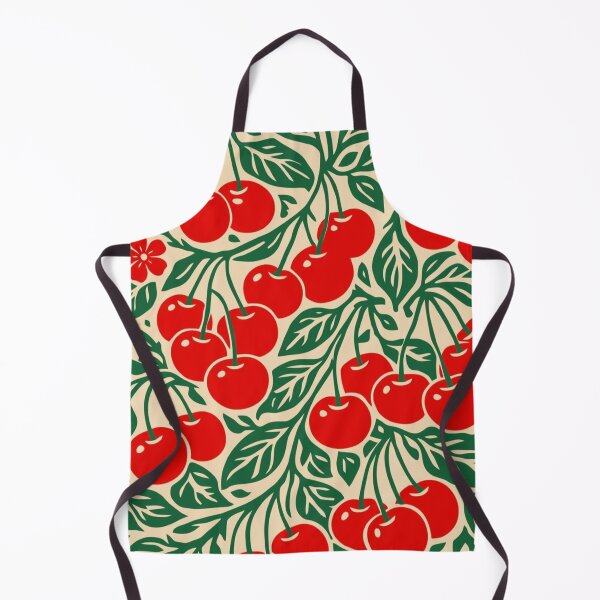 Item preview, Vintage Red Cherries Floral Block Print William Morris Style Pattern designed and sold by LYAN-STORE.