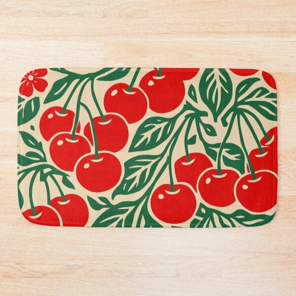 Item preview, Vintage Red Cherries Floral Block Print William Morris Style Pattern designed and sold by LYAN-STORE.