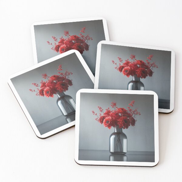Item preview, Red Flower Bouquet in Glass Vase, Moody Modern Floral Still Life designed and sold by NarjaShop.