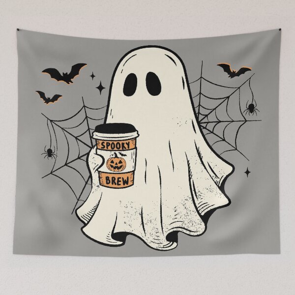 Item preview, Cute Ghost Drinking Coffee Spooky Brew Halloween designed and sold by RinrinDesigns.