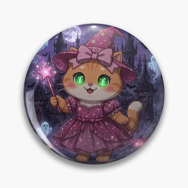 Item preview, Cute Pink Witch Cat Castle Ghosts Pumpkins designed and sold by Moody Vibes Studio.