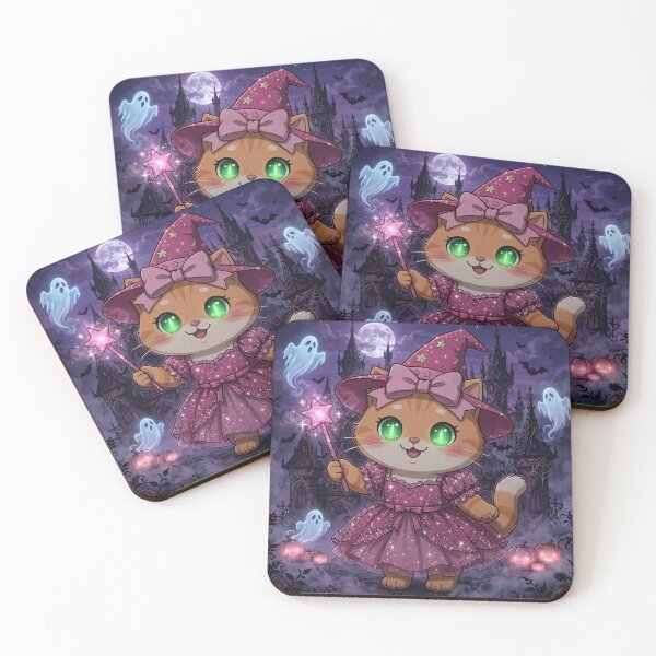 Item preview, Cute Pink Witch Cat Castle Ghosts Pumpkins designed and sold by Luna's World - Moody Vibes Studio.