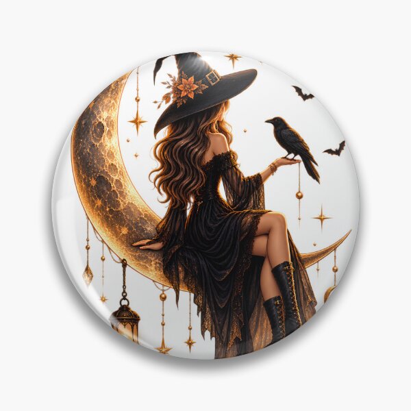 Item preview, Moonlit Witch | Golden Crescent Moon Halloween Design designed and sold by CalmMandala.