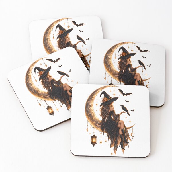 Item preview, Moonlit Witch | Golden Crescent Moon Halloween Design designed and sold by CalmMandala.