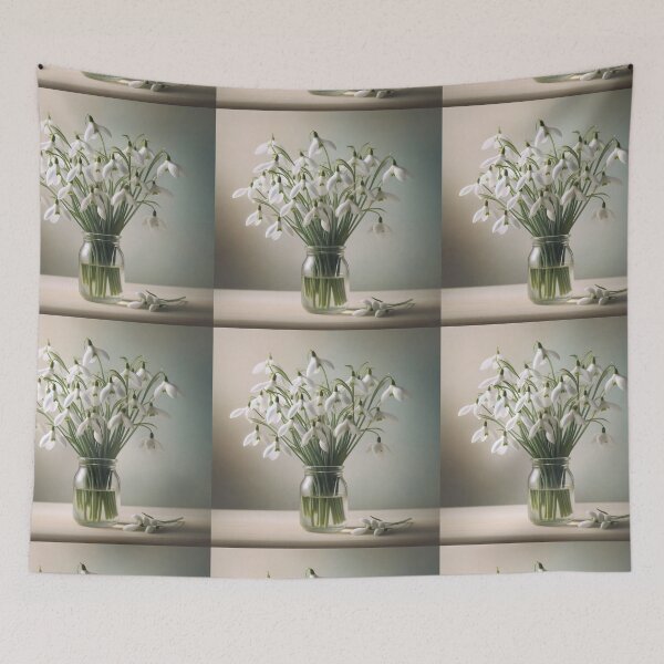 Item preview, Snowdrop Flowers in Glass Jar, Soft White Floral Still Life designed and sold by NarjaShop.