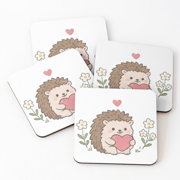 Item preview, Cute Kawaii Hedgehog Holding Heart Daisy Flower Aesthetic designed and sold by Rehnair.