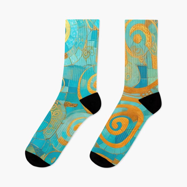 Item preview, Turquoise Mosaic with Gold and Orange Spirals designed and sold by RAGANADesign.