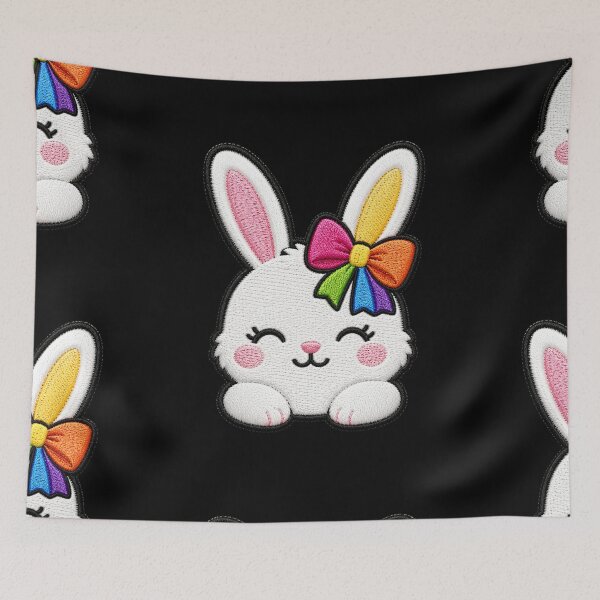 Item preview, Rainbow Bunny Embroidery Patch Illustration designed and sold by ColorSplash123.