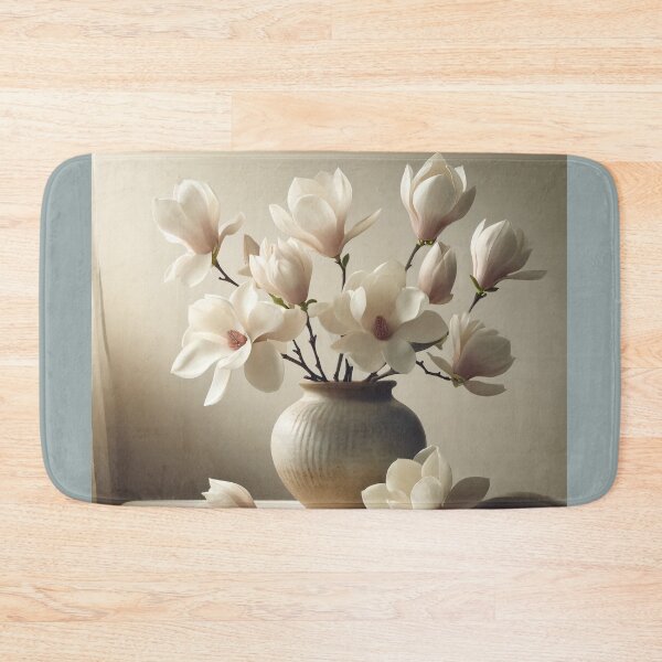 Item preview, White Magnolia Flowers in Ceramic Vase, Elegant Neutral Floral Still Life designed and sold by NarjaShop.