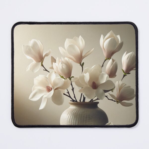 Item preview, White Magnolia Flowers in Ceramic Vase, Elegant Neutral Floral Still Life designed and sold by NarjaShop.
