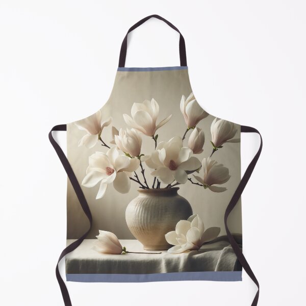 Item preview, White Magnolia Flowers in Ceramic Vase, Elegant Neutral Floral Still Life designed and sold by NarjaShop.