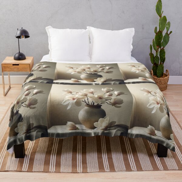 Item preview, White Magnolia Flowers in Ceramic Vase, Elegant Neutral Floral Still Life designed and sold by NarjaShop.