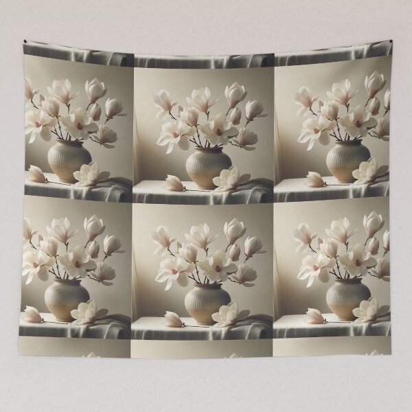 Item preview, White Magnolia Flowers in Ceramic Vase, Elegant Neutral Floral Still Life designed and sold by NarjaShop.