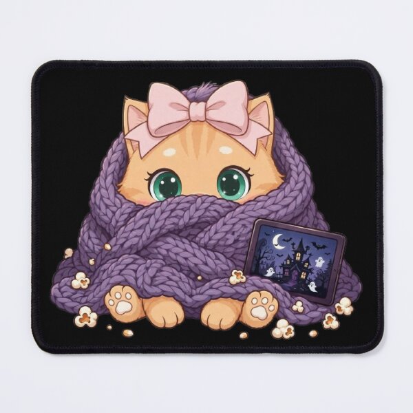 Item preview, Cute Cozy Blanket Cat Popcorn Movie Night designed and sold by Luna's World - Moody Vibes Studio.