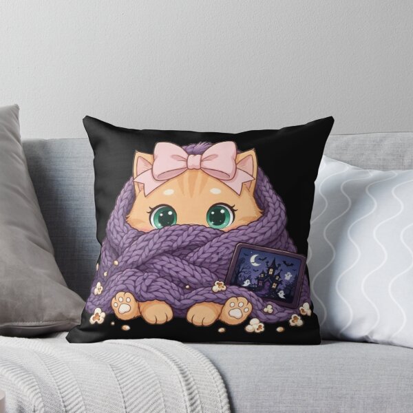Item preview, Cute Cozy Blanket Cat Popcorn Movie Night designed and sold by Moody Vibes Studio.