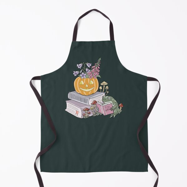 Item preview, Frog Halloween Reading Book with Pumpkin Flowers and Mushrooms Cottagecore Autumn Art designed and sold by LeshanArt.