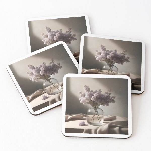 Item preview, Lilac Flowers in Glass Vase, Soft Neutral Floral Still Life designed and sold by NarjaShop.