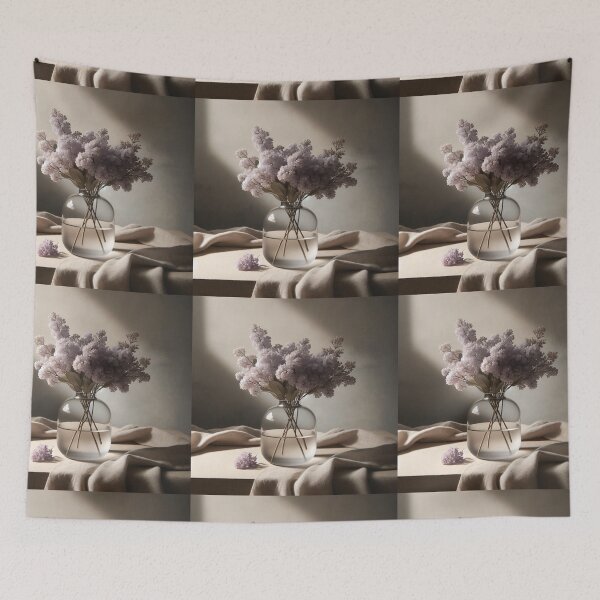 Item preview, Lilac Flowers in Glass Vase, Soft Neutral Floral Still Life designed and sold by NarjaShop.