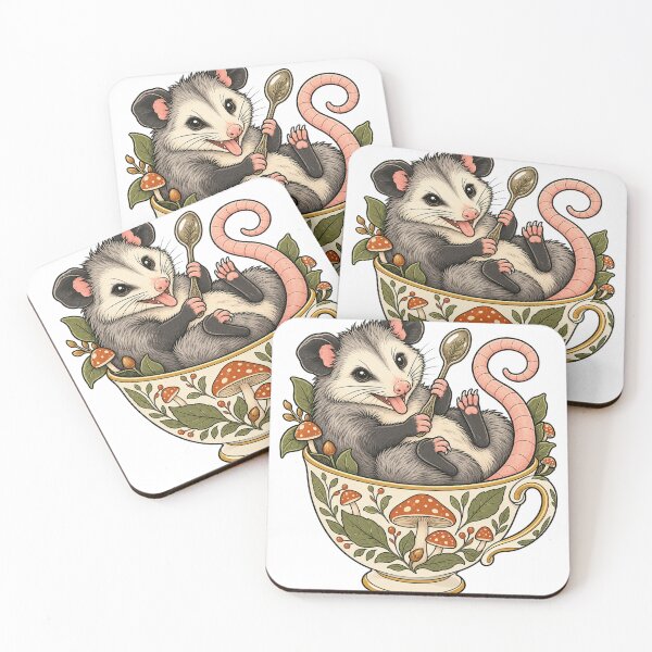 Item preview, Cheeky opossum in a mushroom cup designed and sold by CalipZO.