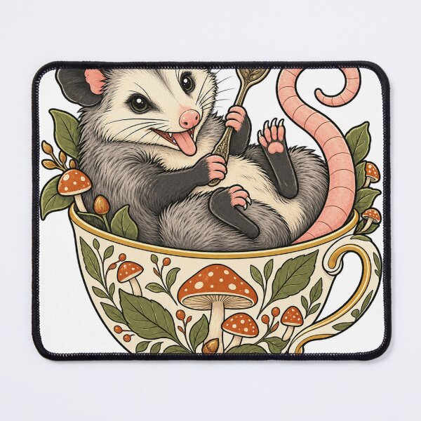 Item preview, Cheeky opossum in a mushroom cup designed and sold by CalipZO.