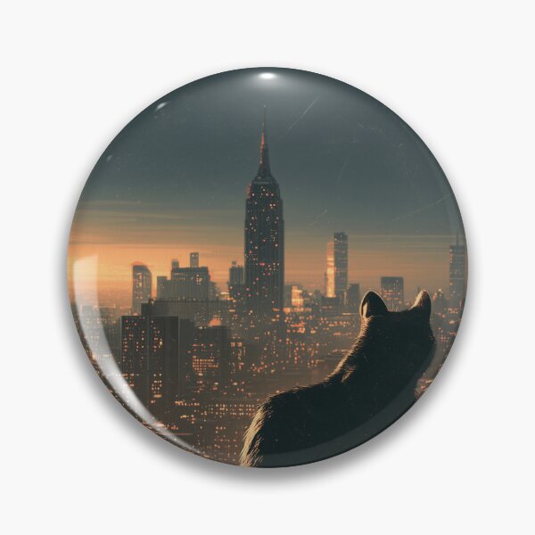 Item preview, New York at Night – Black Cat & Manhattan Skyline Vintage Travel Poster designed and sold by ROD.