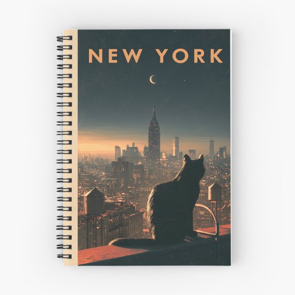 Item preview, New York at Night – Black Cat & Manhattan Skyline Vintage Travel Poster designed and sold by ROD.