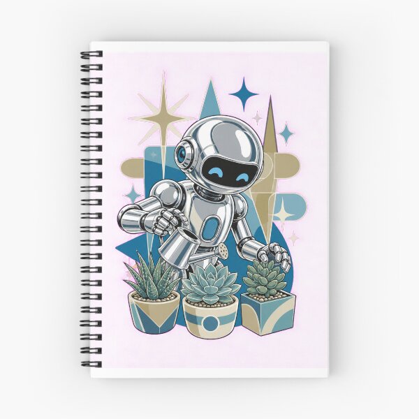 Item preview, Retro robot tends to succulents designed and sold by CalipZO.