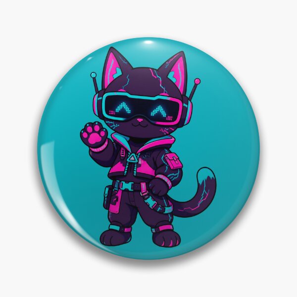 Artikelvorschau, Cyberpunk-Katze mit Neonbrille – Techwear-Gamer-Cyber-Kitty-Kunst entworfen und verkauft von Knacky Print.