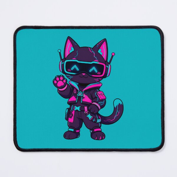 Item preview, Cyberpunk Cat with Neon Goggles - Techwear Gamer Cyber Kitty Art designed and sold by Knacky Print.