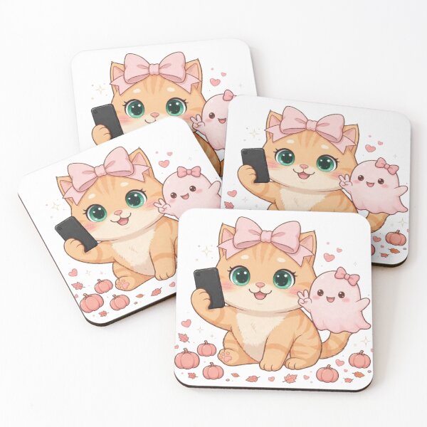 Item preview, Cute Selfie Cat Ghost Bestie Pink Pumpkins designed and sold by Luna's World - Moody Vibes Studio.