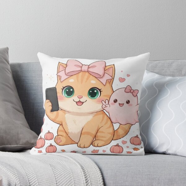 Item preview, Cute Selfie Cat Ghost Bestie Pink Pumpkins designed and sold by Moody Vibes Studio.