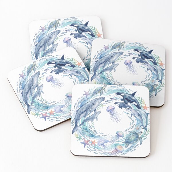 Item preview, Watercolor Sea Life & Ocean Animals Wreath Design designed and sold by seven things shop.