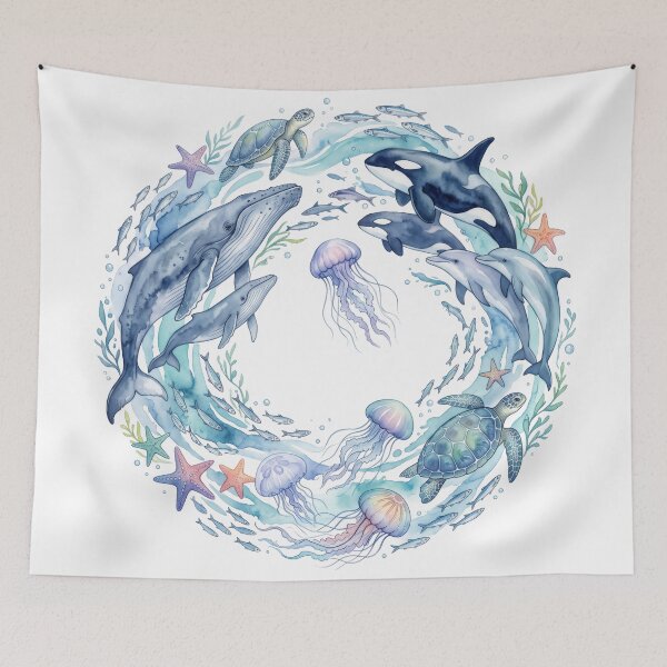 Item preview, Watercolor Sea Life & Ocean Animals Wreath Design designed and sold by seven things shop.