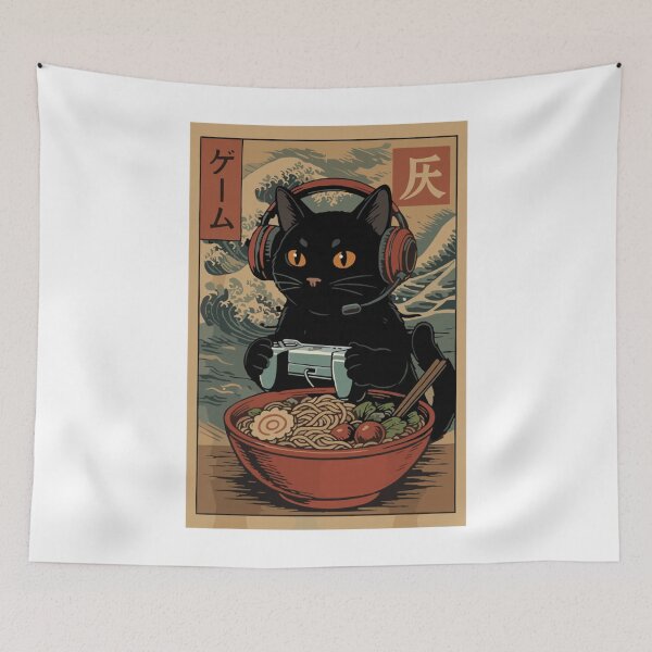 Item preview, Black Cat Gamer Ramen Anime Men Women Video Game Humor designed and sold by MercerFran.