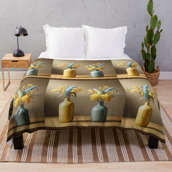 Item preview, Yellow and Blue Flower Vases, Colorful Modern Floral Still Life designed and sold by NarjaShop.