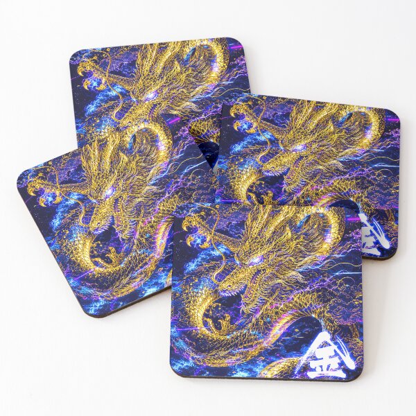 Item preview, Golden Japanese Dragon – Cyberpunk Ukiyo-e Neon Art designed and sold by RhymeArc.